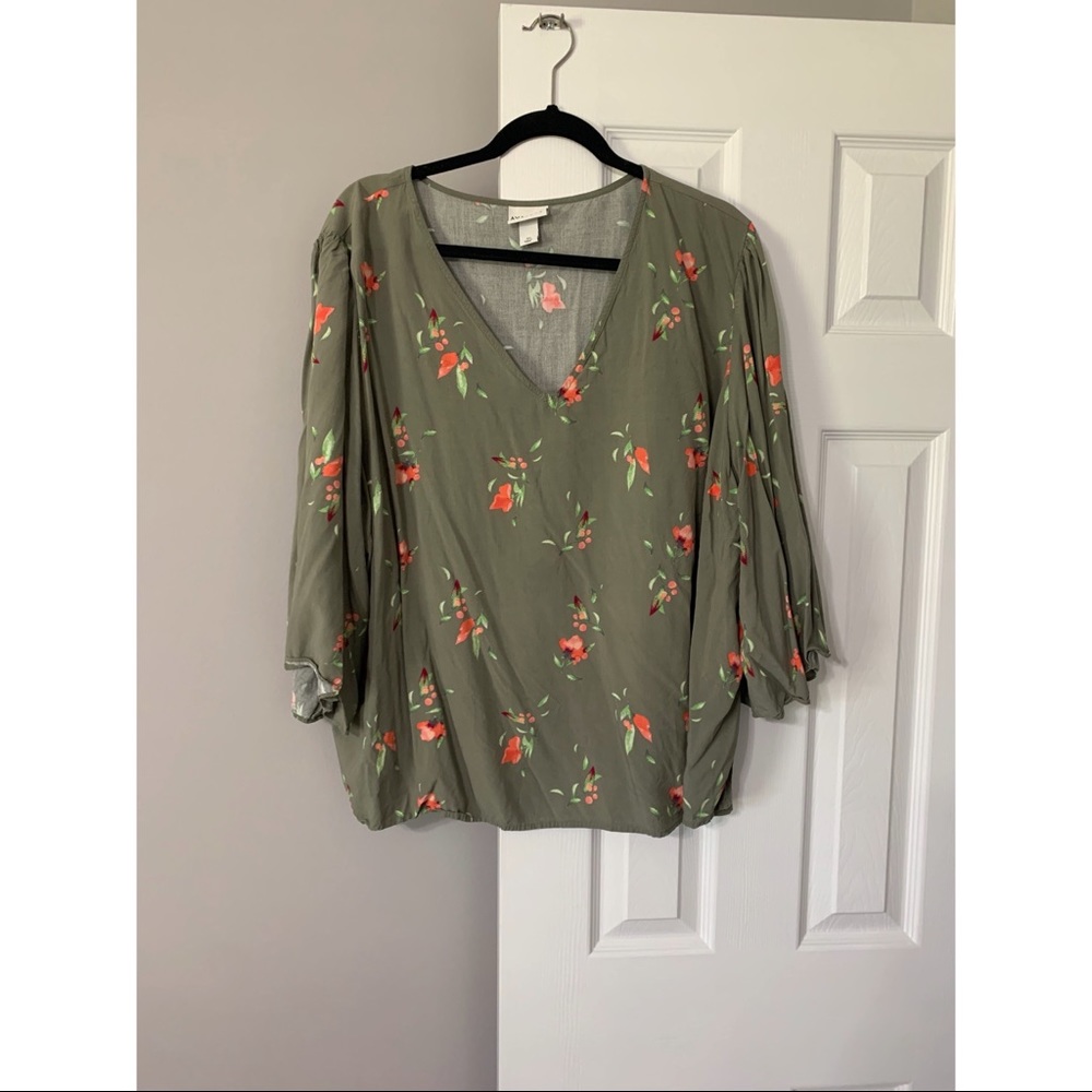 Ava & Viv Green Floral Blouse 3x